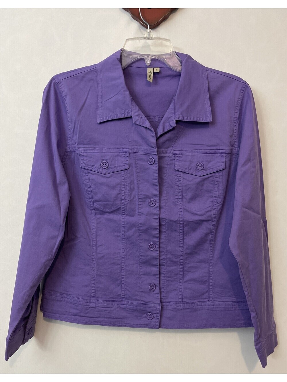 Focus Womens Small Purple Button-Up Cotton Stretchy Pleated Soft Blouse! A590